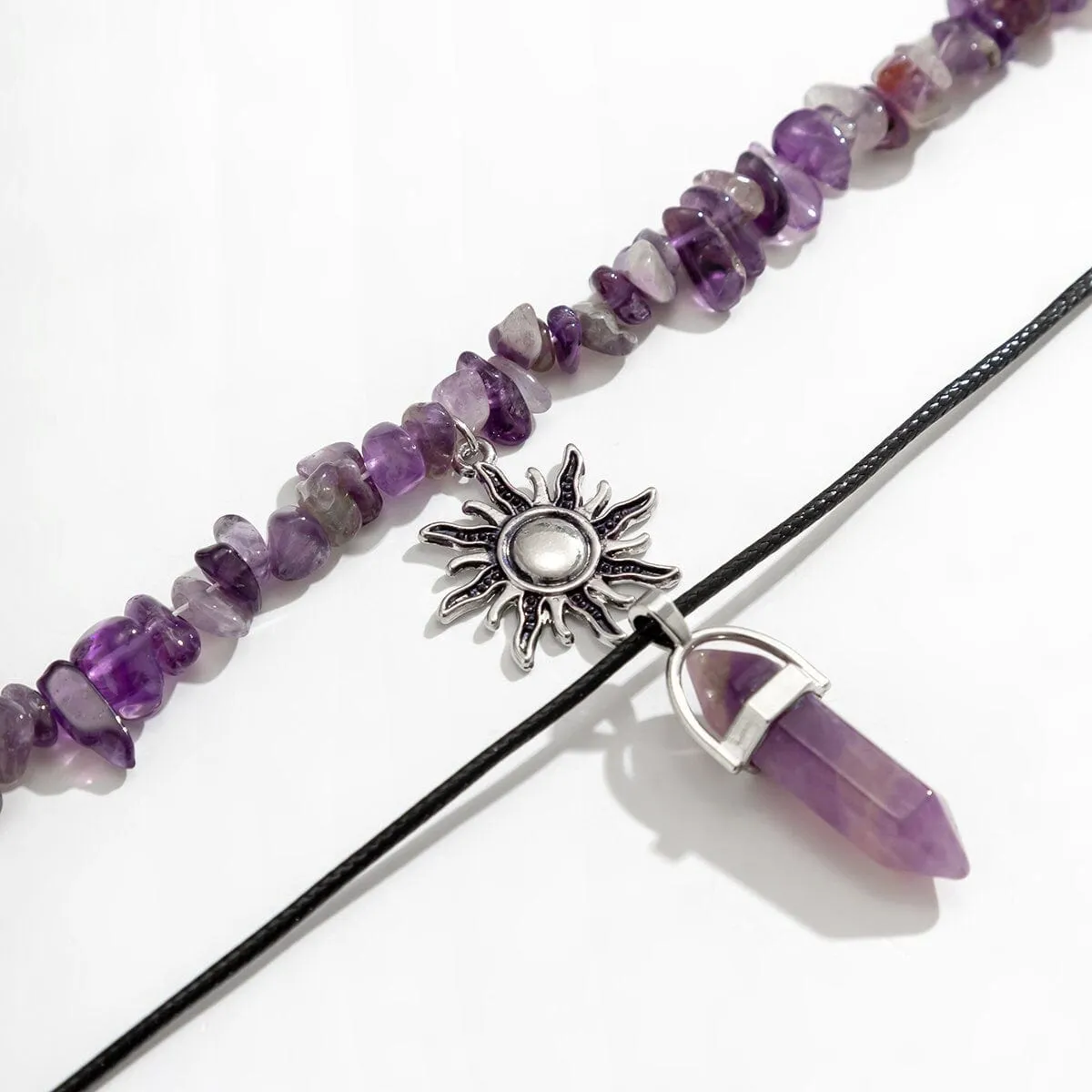 Boho Layered Healing Crystal Sun Pendant Turquoise Stone Choker Necklace Set