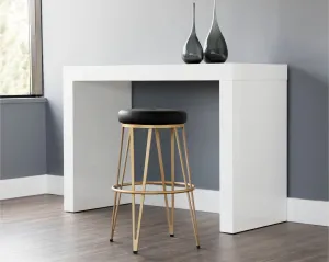 Brand new in box, assembled Liza Swivel 29" H Counter Stool by Foundstone in Soft Faux black leather & Champagne Base! Retails $219 W/Tax!