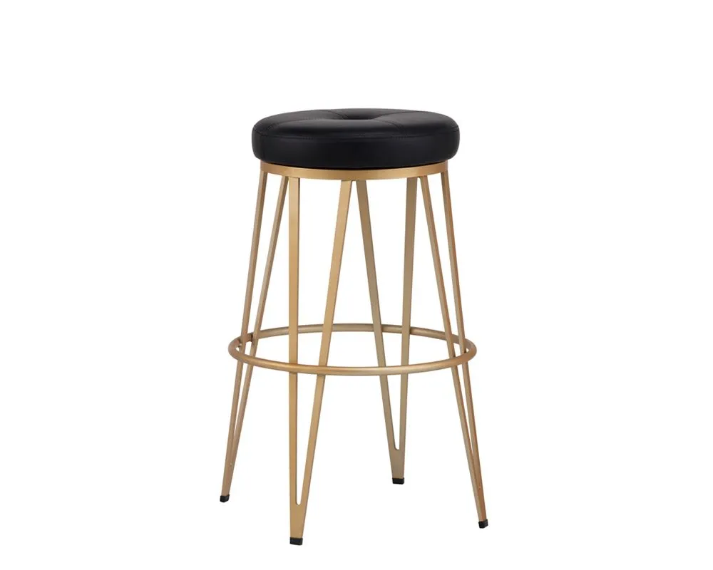 Brand new in box, assembled Liza Swivel 29" H Counter Stool by Foundstone in Soft Faux black leather & Champagne Base! Retails $219 W/Tax!