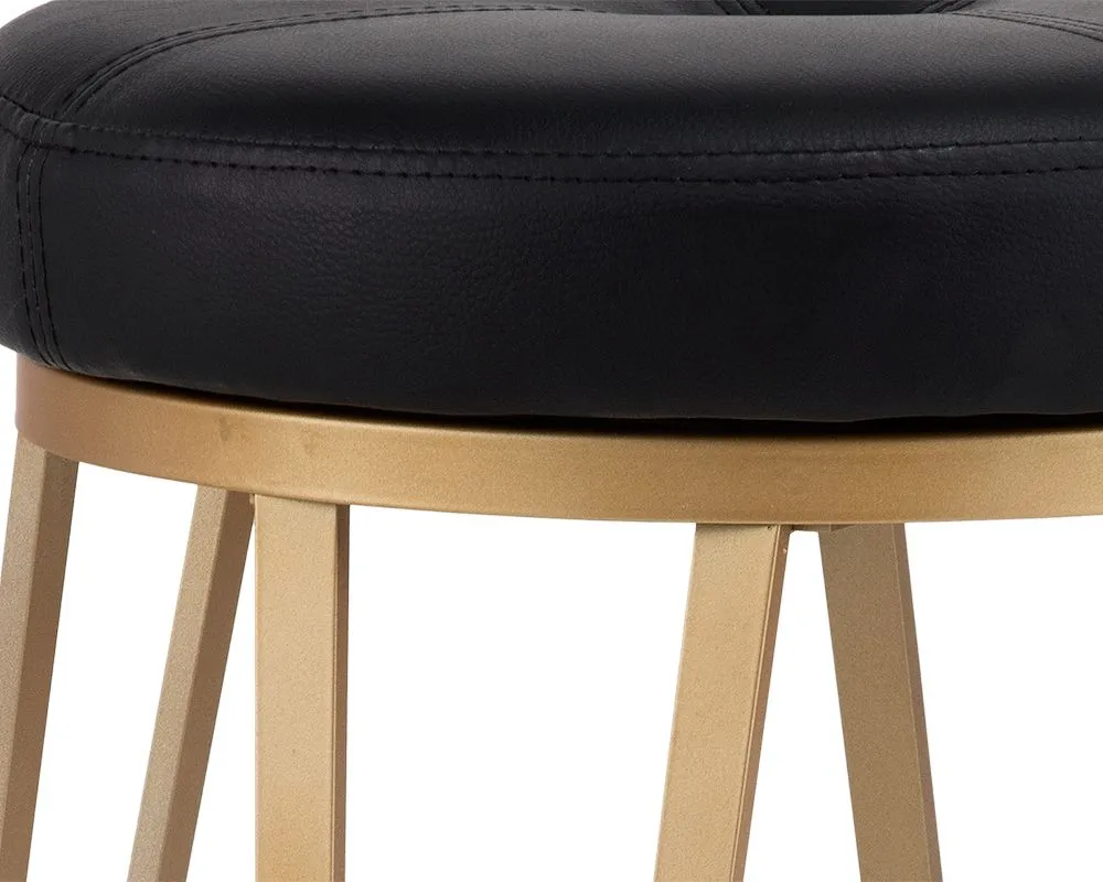 Brand new in box, assembled Liza Swivel 29" H Counter Stool by Foundstone in Soft Faux black leather & Champagne Base! Retails $219 W/Tax!