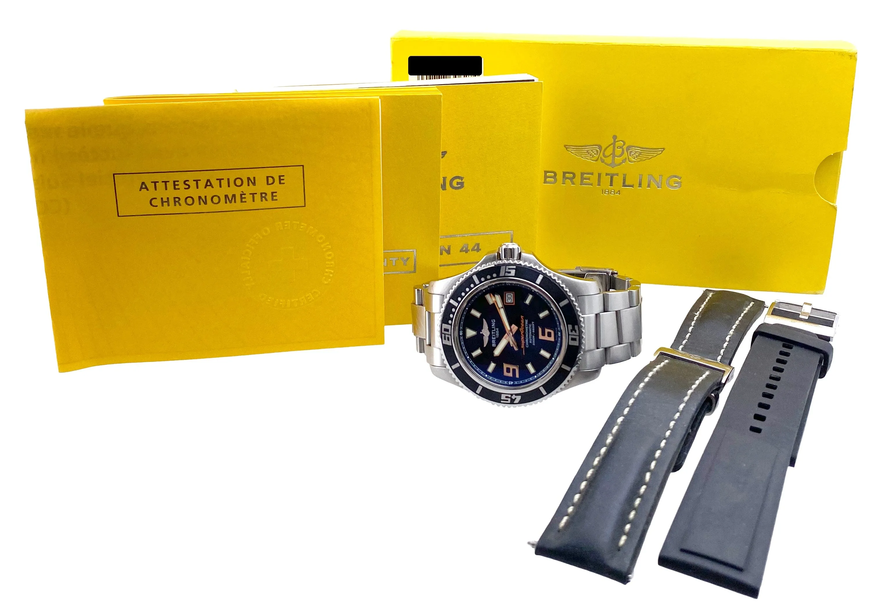 Breitling Superocean 44 A17391 Black Dial Steel Mens Watch Box Papers