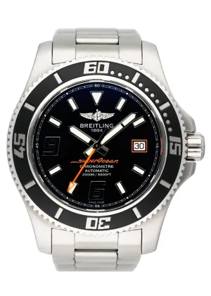 Breitling Superocean 44 A17391 Black Dial Steel Mens Watch Box Papers