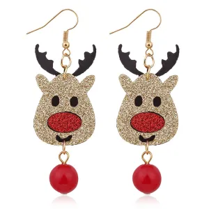 Brown & Red Glitter Reindeer Drop Earrings