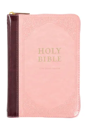 Burgundy and Pink Faux Leather Zippered Compact KJV Bible
