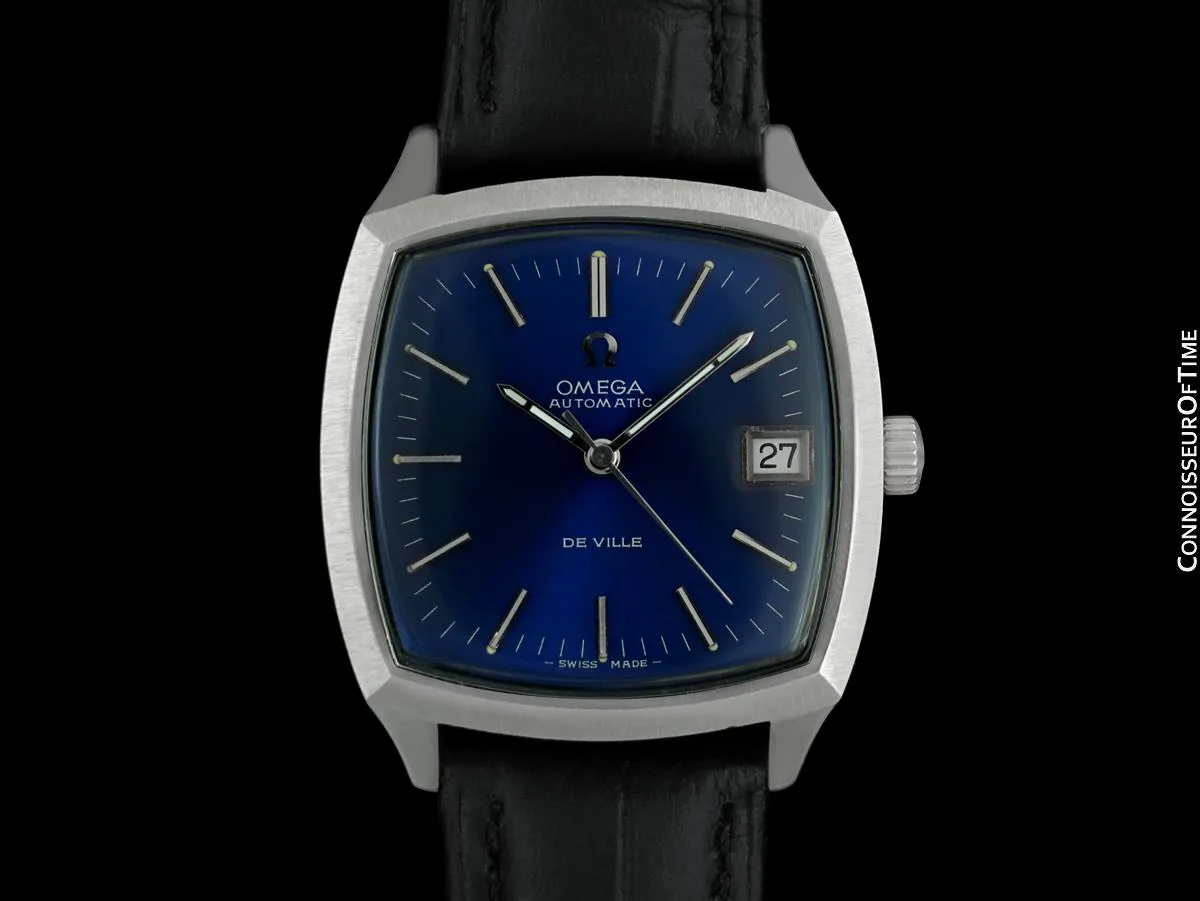 c. 1971 Omega De Ville Vintage Mens Automatic Blue Dial Watch - Stainless Steel