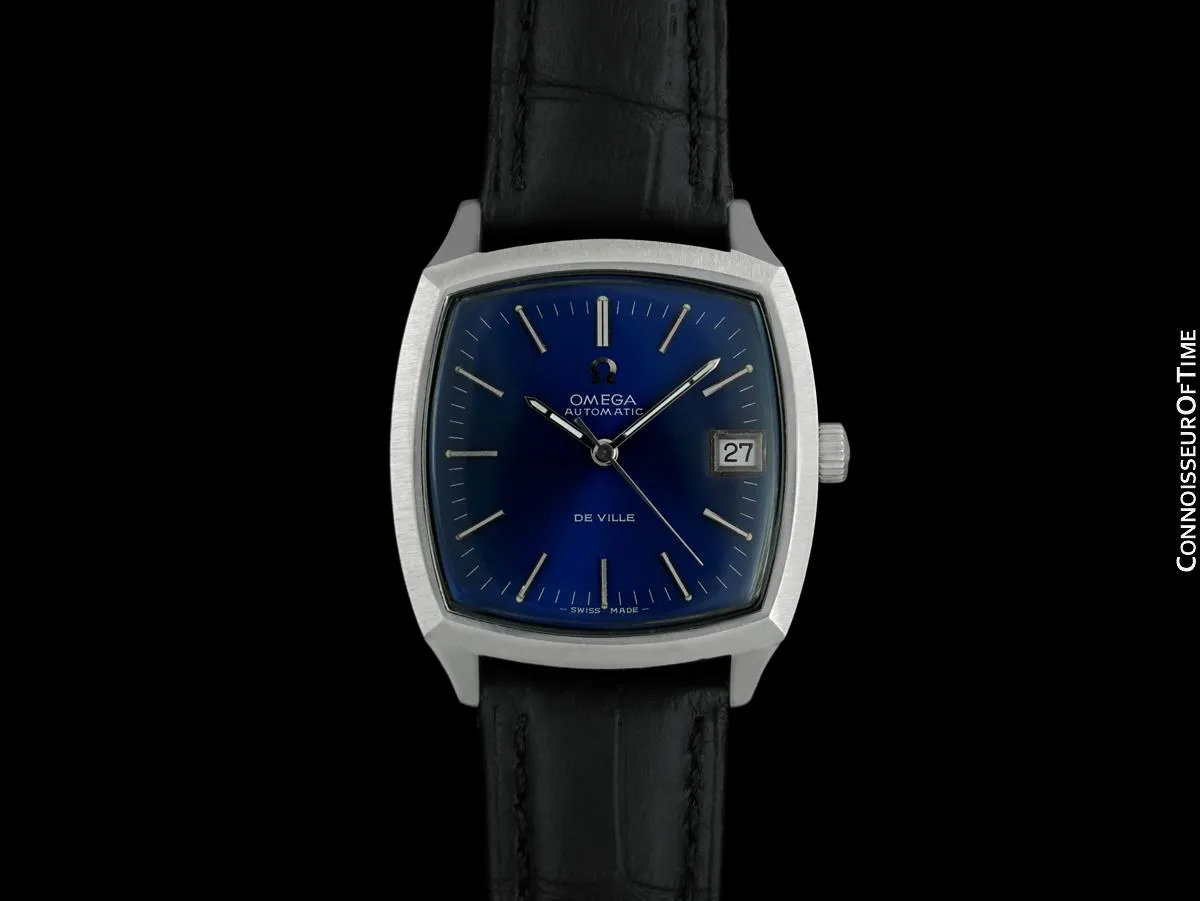 c. 1971 Omega De Ville Vintage Mens Automatic Blue Dial Watch - Stainless Steel