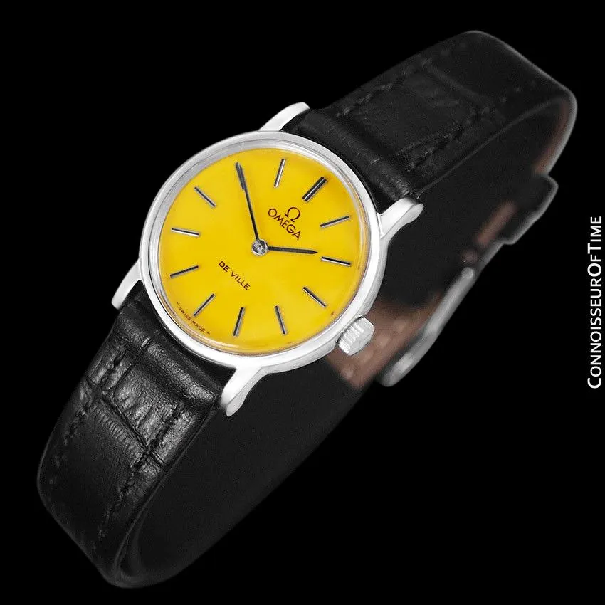 c. 1980 Omega De Ville Vintage Ladies Watch with Goldenrod Yellow Dial - Stainless Steel