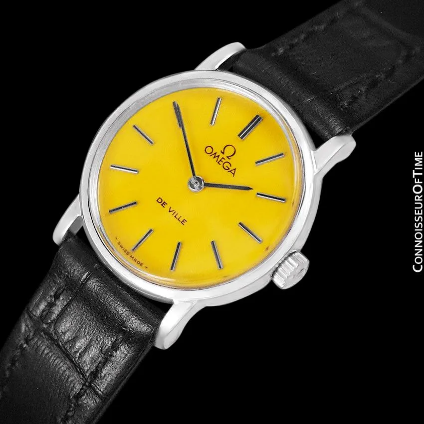 c. 1980 Omega De Ville Vintage Ladies Watch with Goldenrod Yellow Dial - Stainless Steel