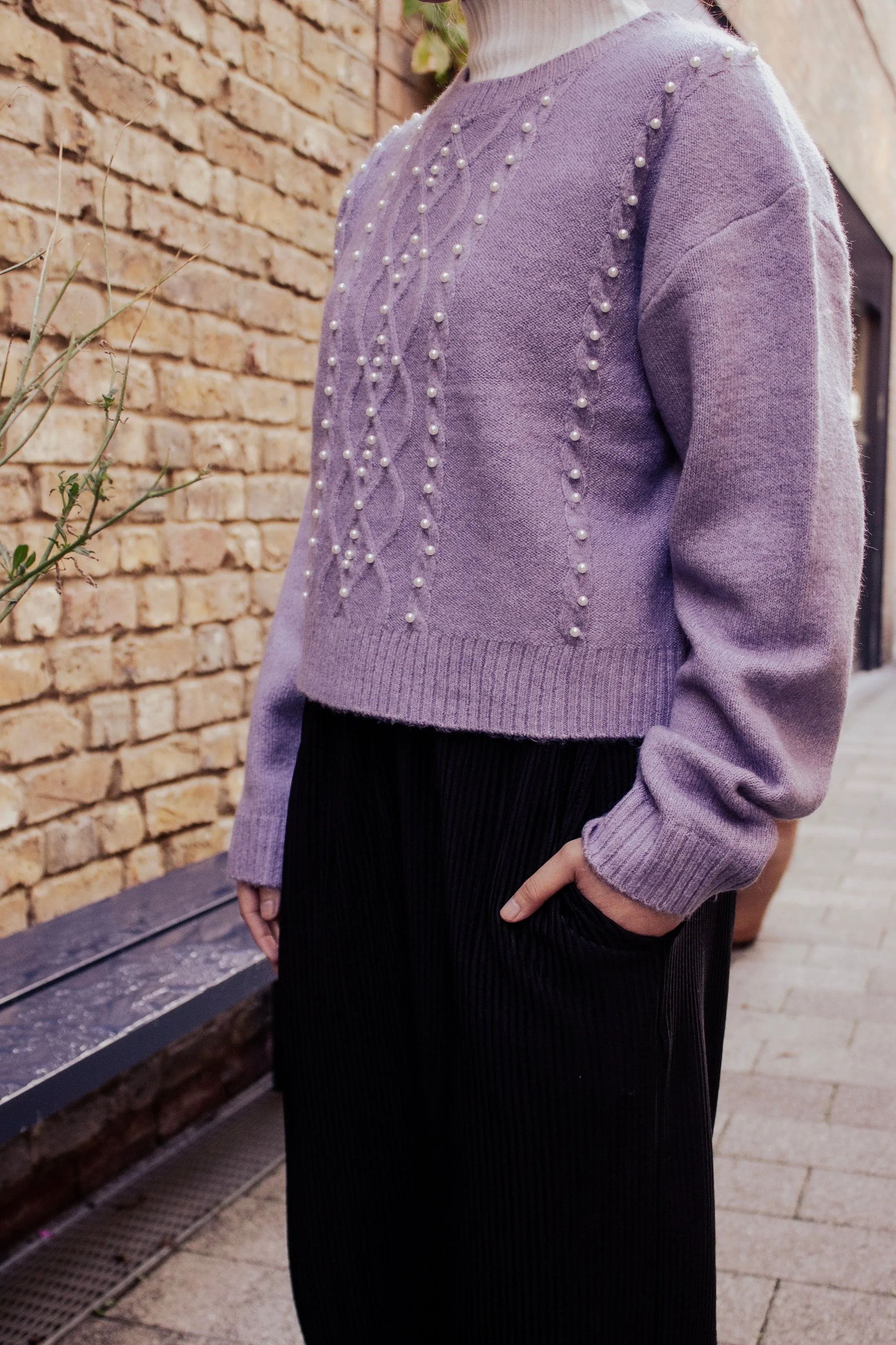 Cable Knit Pearl Embellished Jumper
