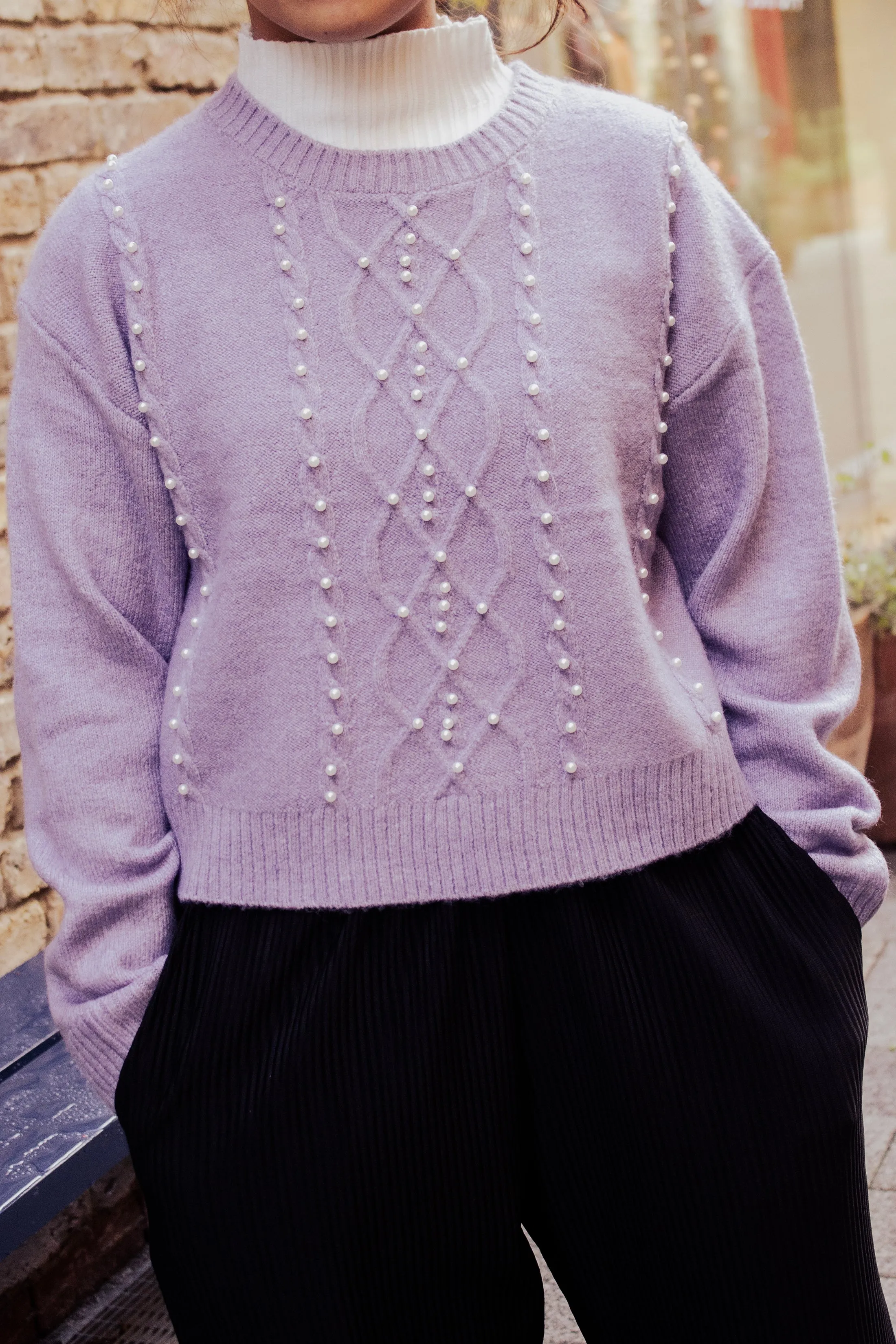 Cable Knit Pearl Embellished Jumper