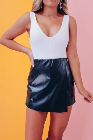 Caitlyn Faux Leather Skort -Black