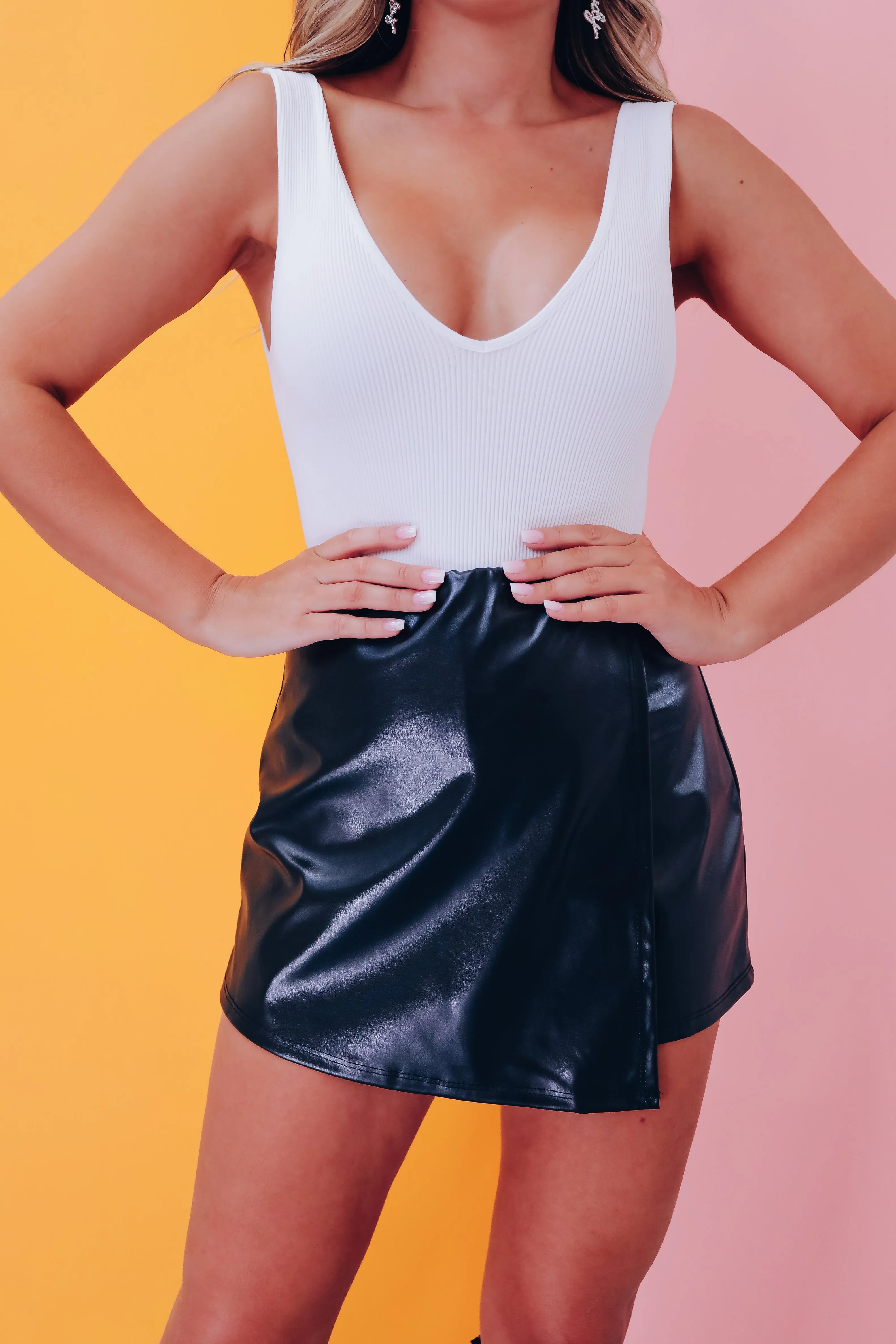 Caitlyn Faux Leather Skort -Black