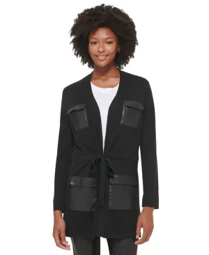 Calvin Klein Womens Faux Leather Pocket Cardigan M2HS6757