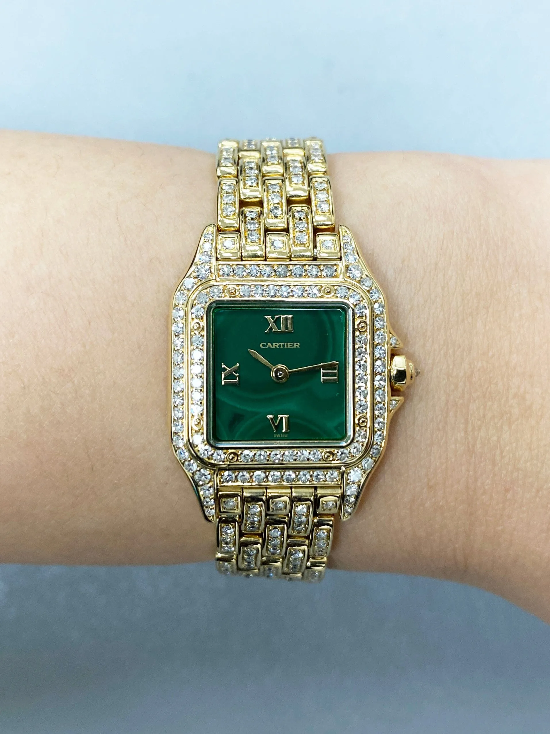 Cartier Panthere WF3072FF Diamond Malachite Dial Ladies Watch