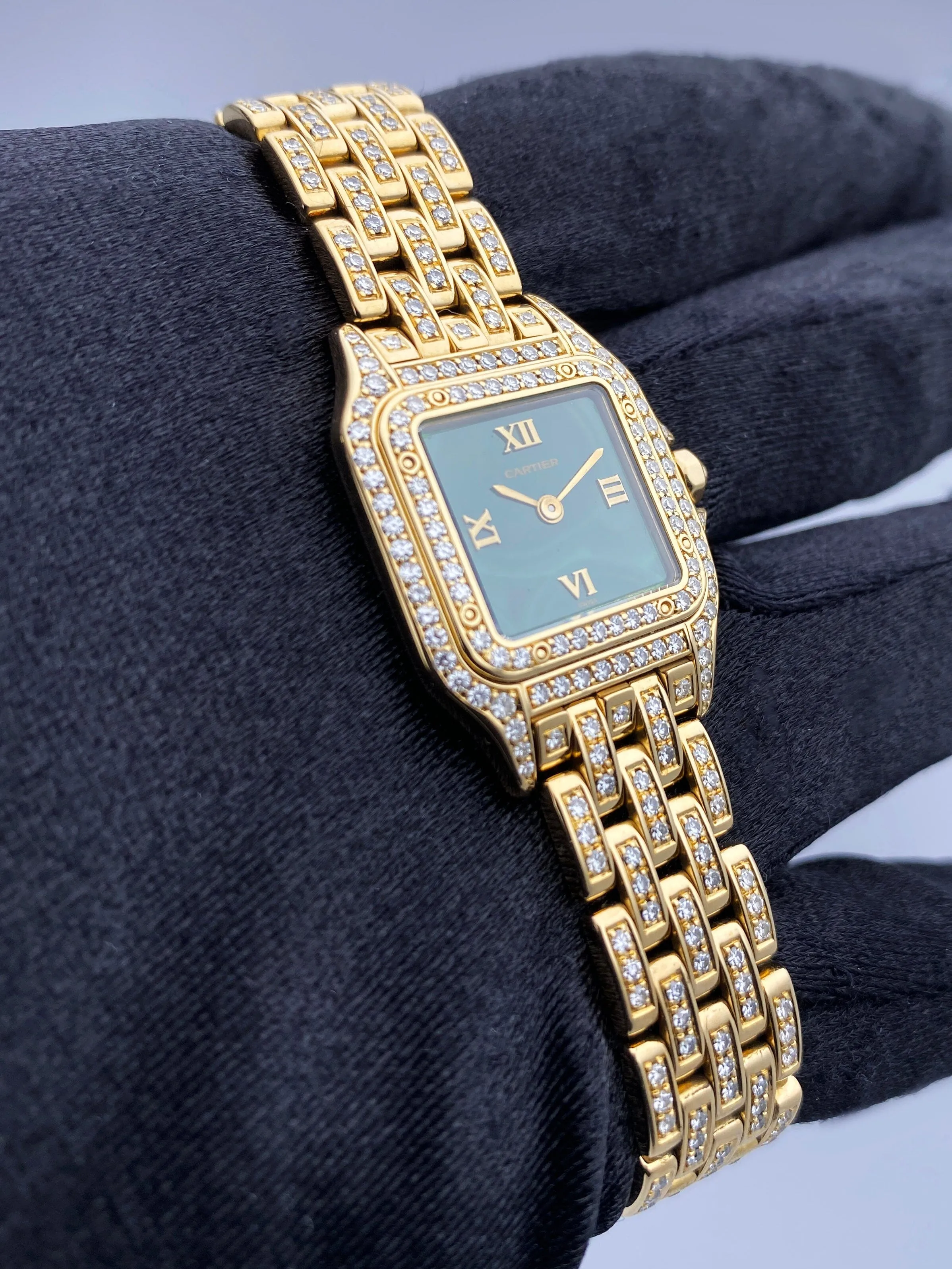 Cartier Panthere WF3072FF Diamond Malachite Dial Ladies Watch