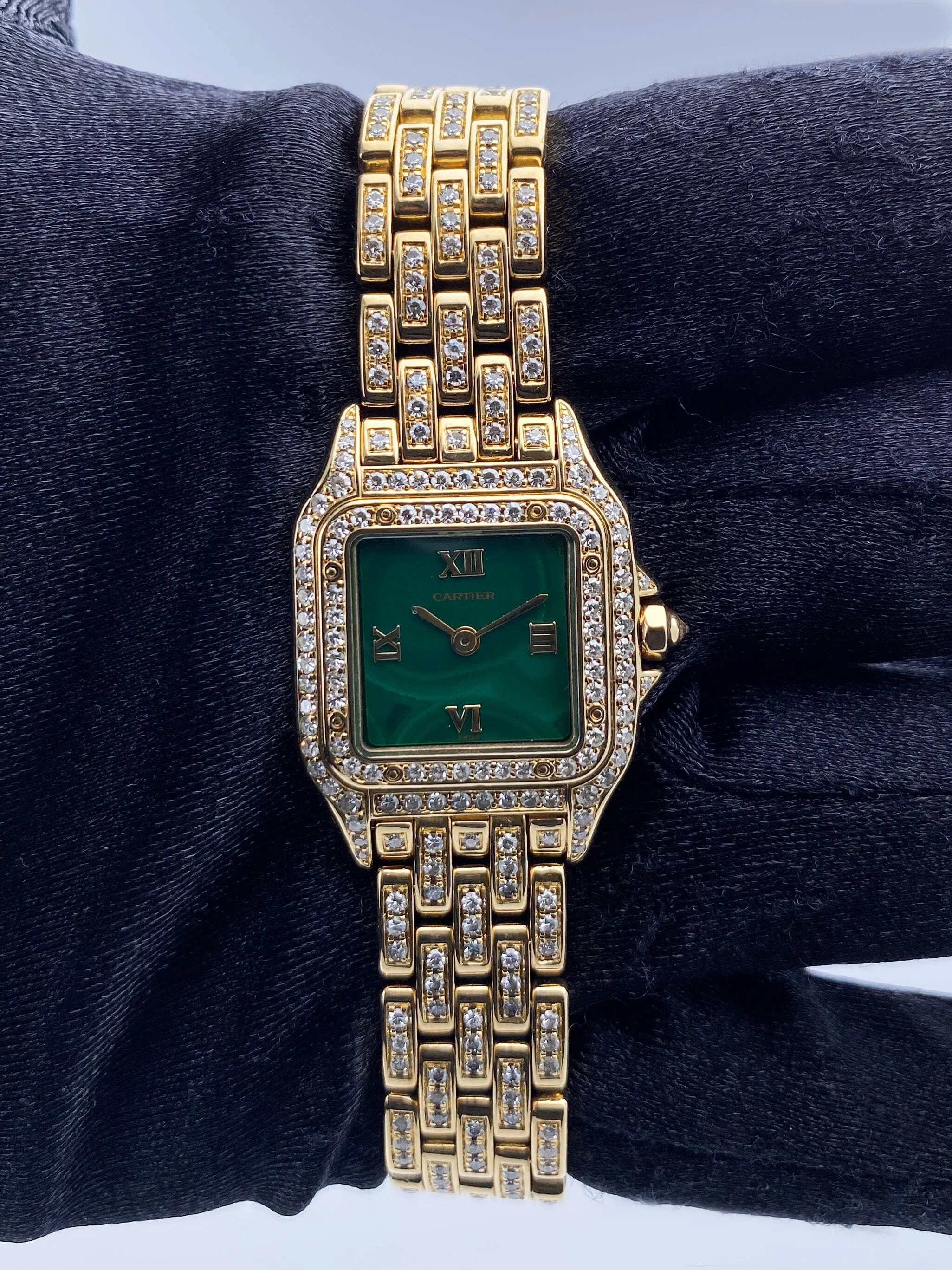 Cartier Panthere WF3072FF Diamond Malachite Dial Ladies Watch