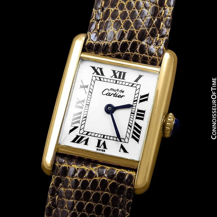 Cartier Vintage Ladies Tank Mechanical Watch - Gold Vermeil, 18K Gold over Sterling Silver