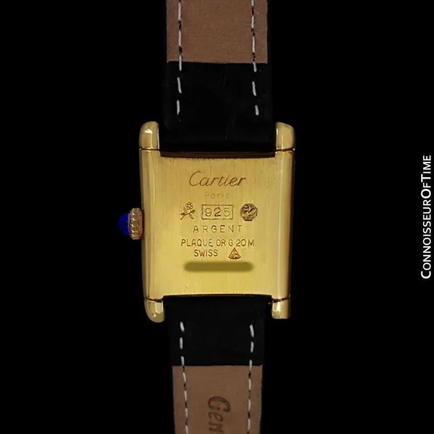 Cartier Vintage Mens Tank Mechanical Watch - Gold Vermeil, 18K Gold over Sterling Silver & Diamonds
