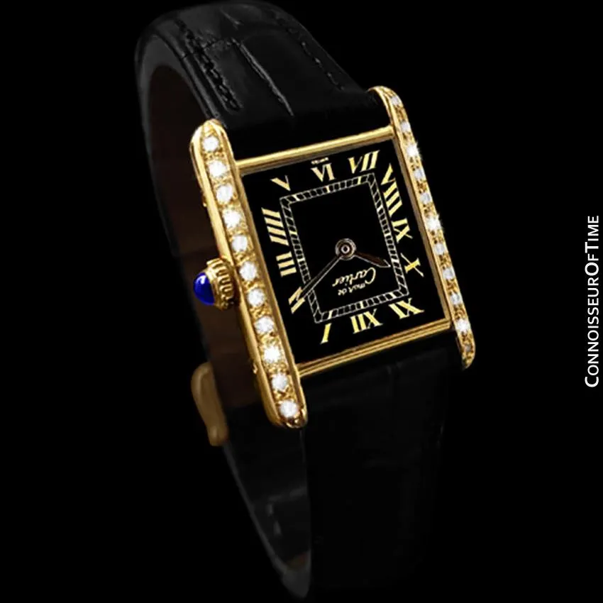 Cartier Vintage Mens Tank Mechanical Watch - Gold Vermeil, 18K Gold over Sterling Silver & Diamonds