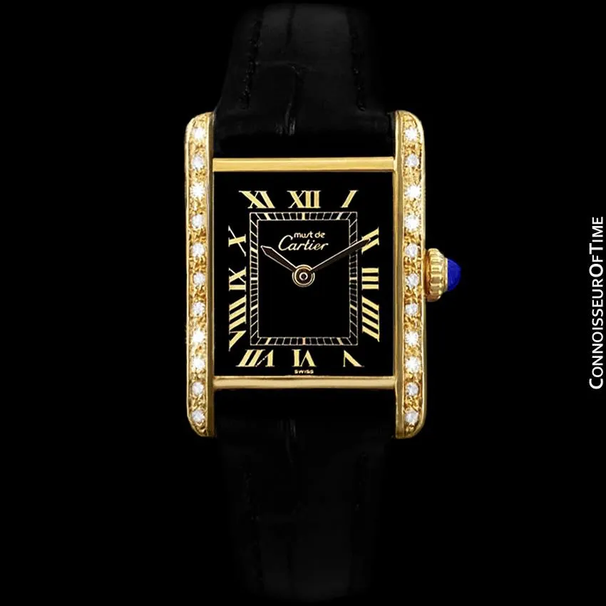 Cartier Vintage Mens Tank Mechanical Watch - Gold Vermeil, 18K Gold over Sterling Silver & Diamonds