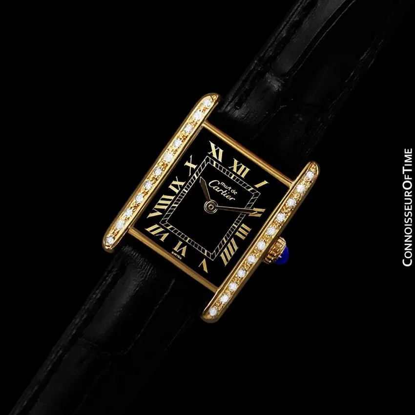 Cartier Vintage Mens Tank Mechanical Watch - Gold Vermeil, 18K Gold over Sterling Silver & Diamonds