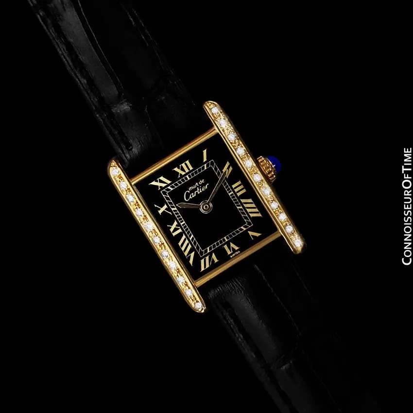 Cartier Vintage Mens Tank Mechanical Watch - Gold Vermeil, 18K Gold over Sterling Silver & Diamonds