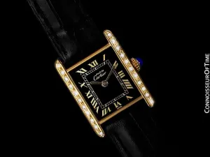 Cartier Vintage Mens Tank Mechanical Watch - Gold Vermeil, 18K Gold over Sterling Silver & Diamonds