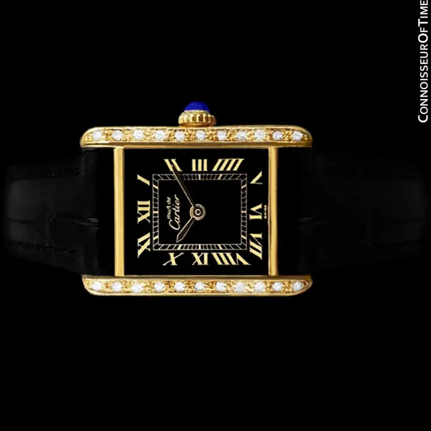 Cartier Vintage Mens Tank Mechanical Watch - Gold Vermeil, 18K Gold over Sterling Silver & Diamonds