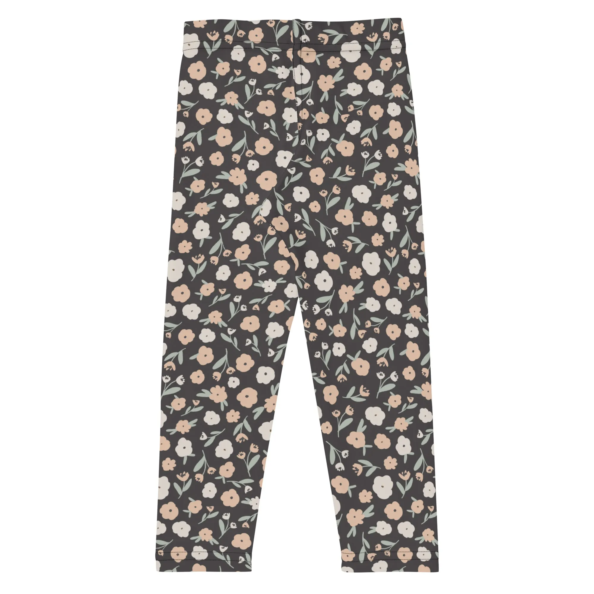 Charcoal, Pink & Sage Floral Kid's Leggings (2T-7)