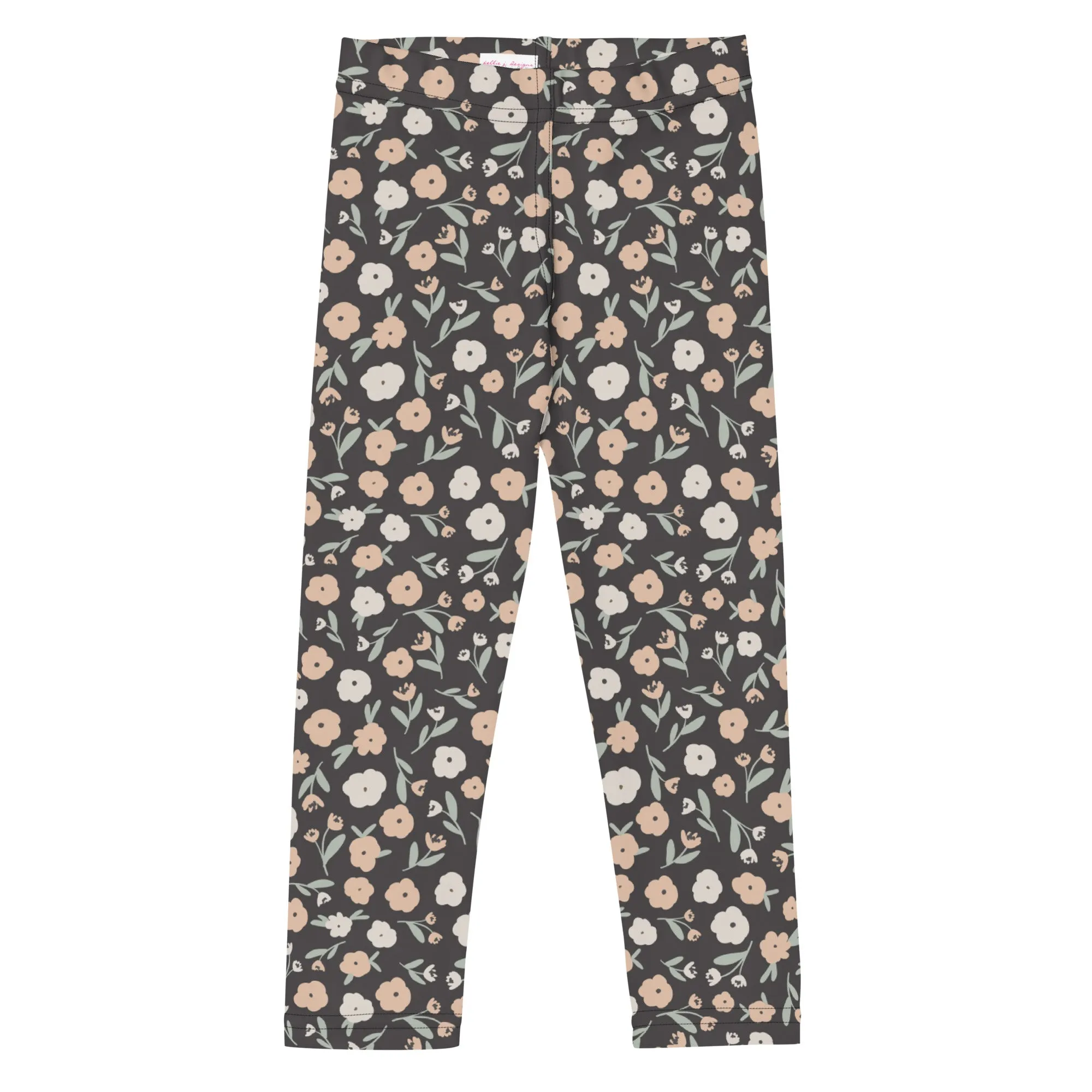 Charcoal, Pink & Sage Floral Kid's Leggings (2T-7)