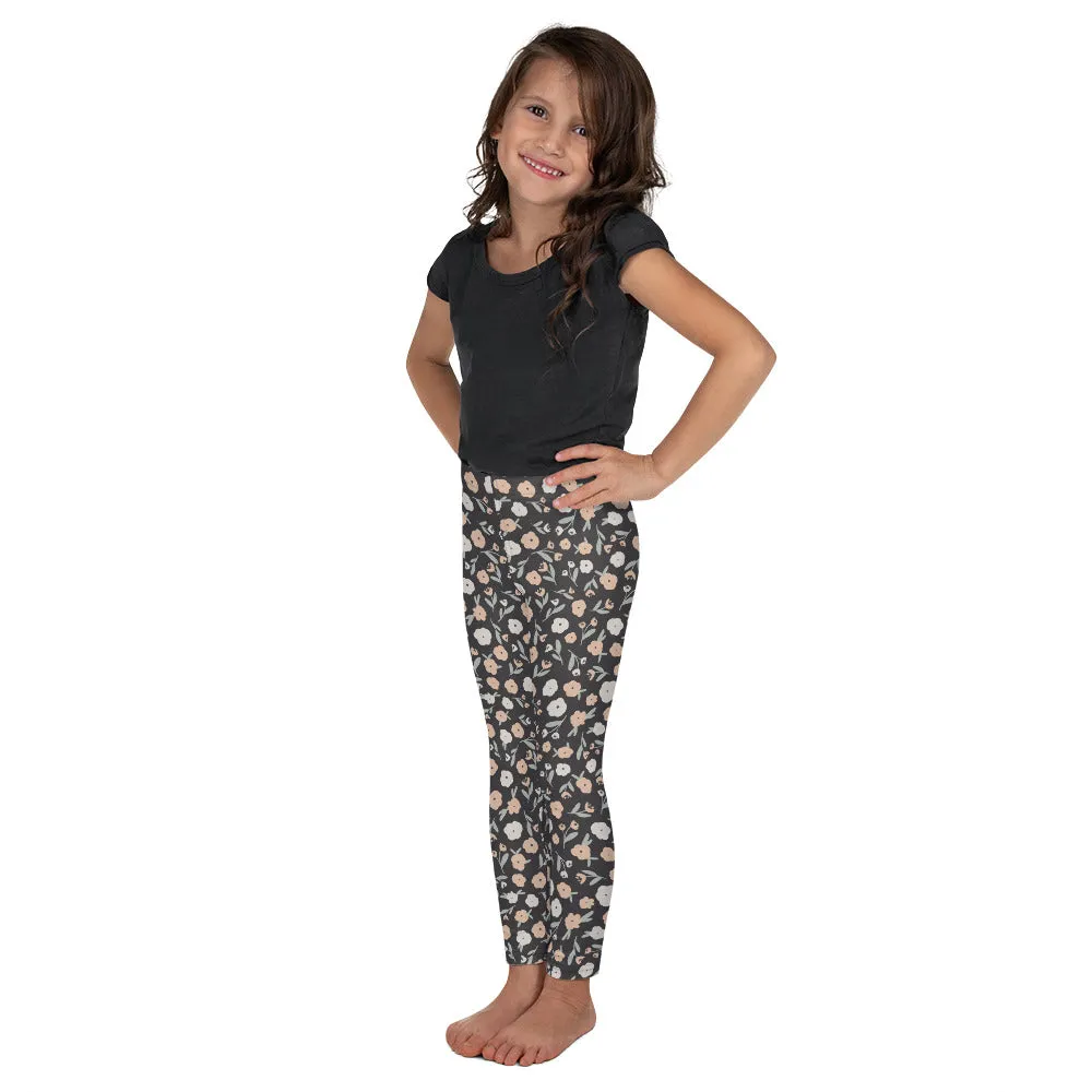 Charcoal, Pink & Sage Floral Kid's Leggings (2T-7)