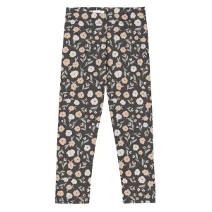 Charcoal, Pink & Sage Floral Kid's Leggings (2T-7)