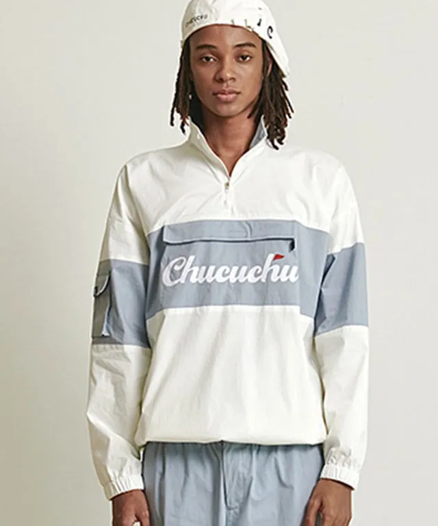 CHUCUCHU Men's Color Anorak Jumper - Blue/White