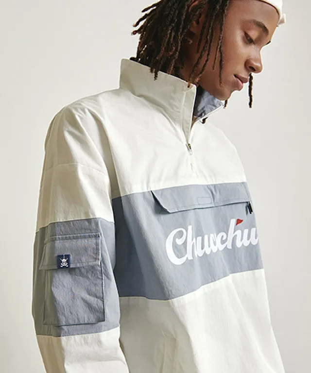 CHUCUCHU Men's Color Anorak Jumper - Blue/White