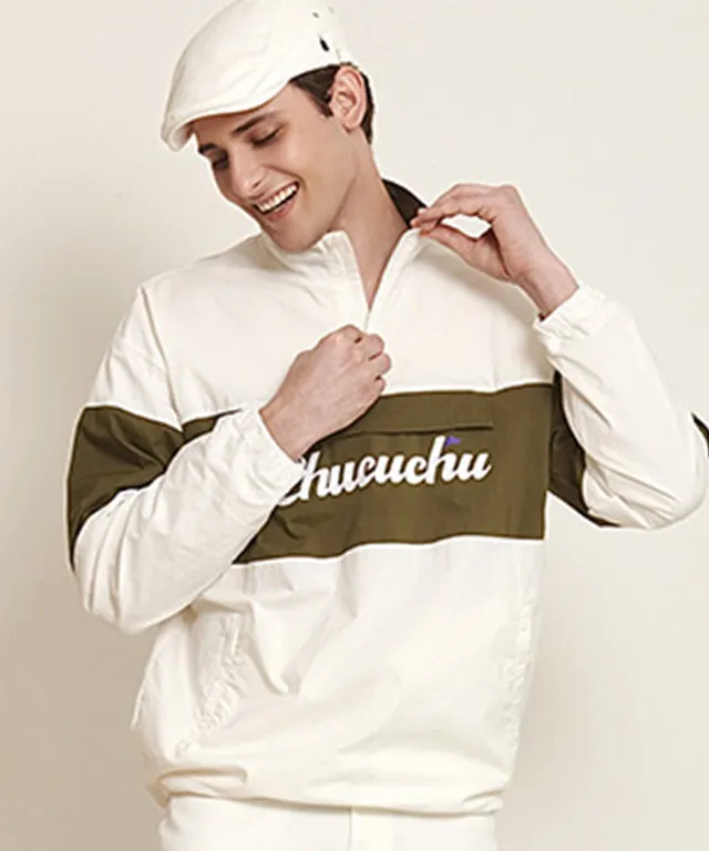 CHUCUCHU Men's Color Anorak Jumper - Khaki/White