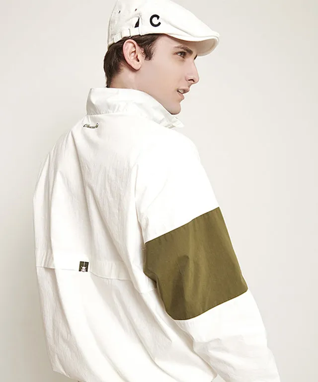CHUCUCHU Men's Color Anorak Jumper - Khaki/White