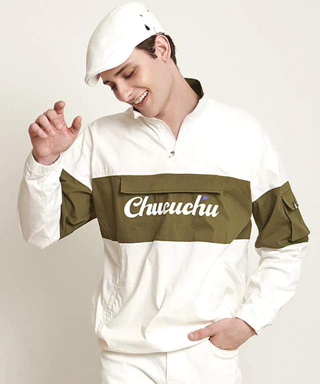 CHUCUCHU Men's Color Anorak Jumper - Khaki/White