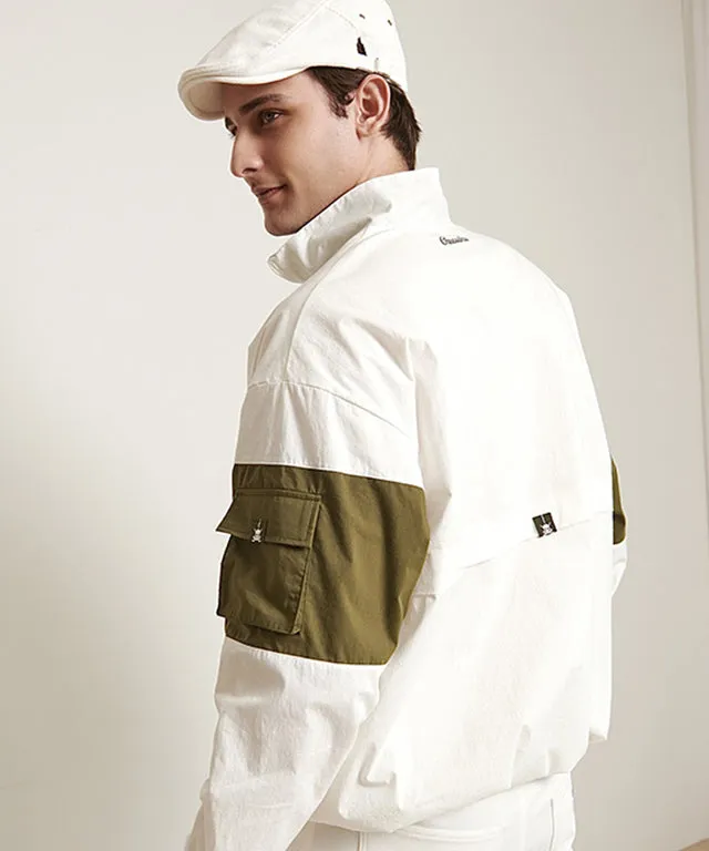 CHUCUCHU Men's Color Anorak Jumper - Khaki/White