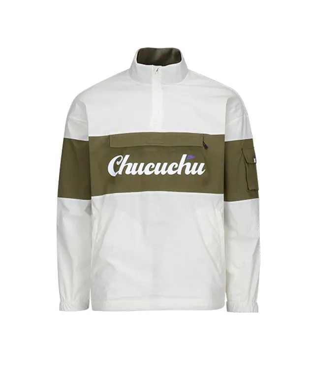 CHUCUCHU Men's Color Anorak Jumper - Khaki/White