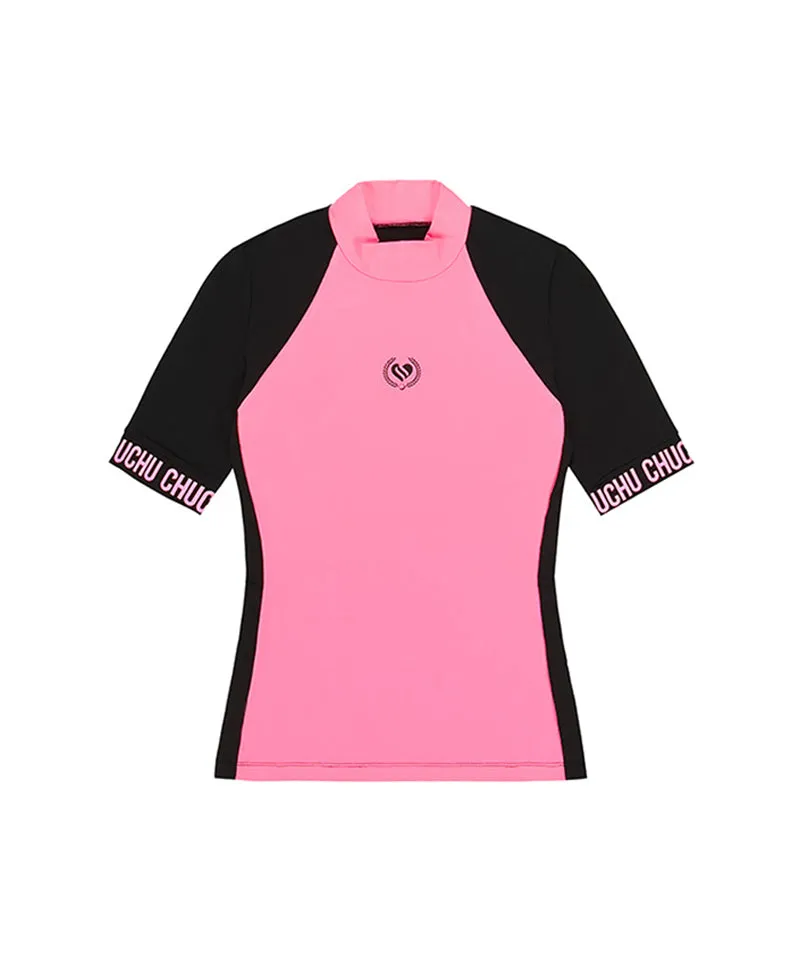 CHUCUCHU Shoulder Point Half Neck Top - Pink