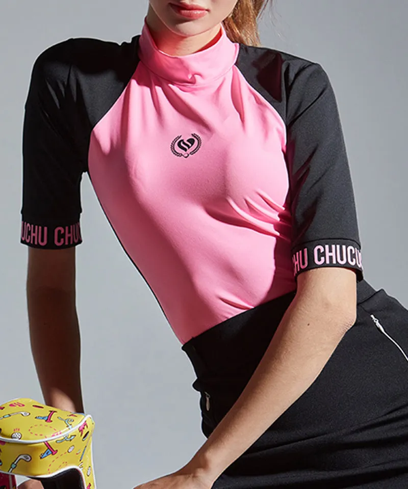 CHUCUCHU Shoulder Point Half Neck Top - Pink