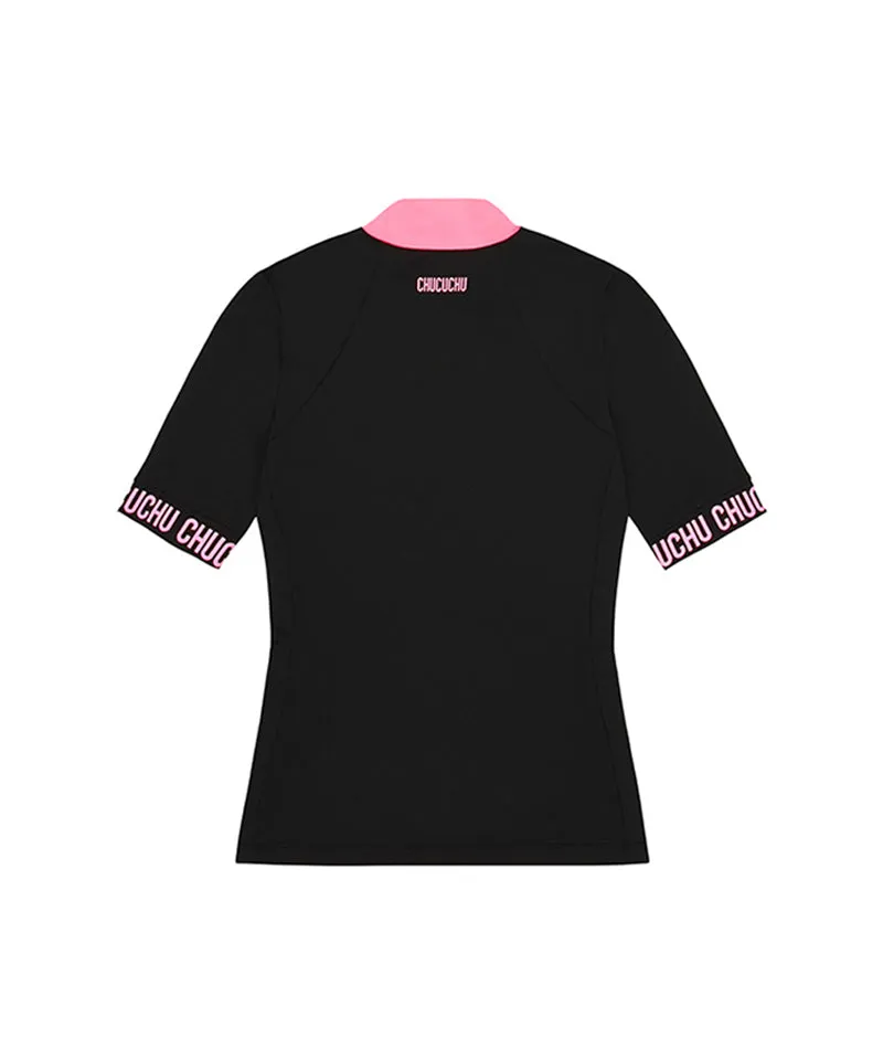 CHUCUCHU Shoulder Point Half Neck Top - Pink