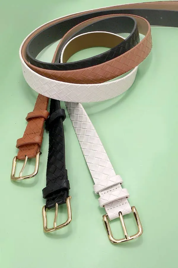 CLASSIC BRAIDED WEAVE GRID FAUX LEATHER BELT
