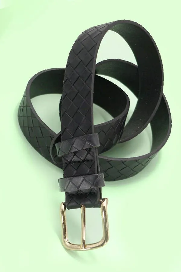 CLASSIC BRAIDED WEAVE GRID FAUX LEATHER BELT