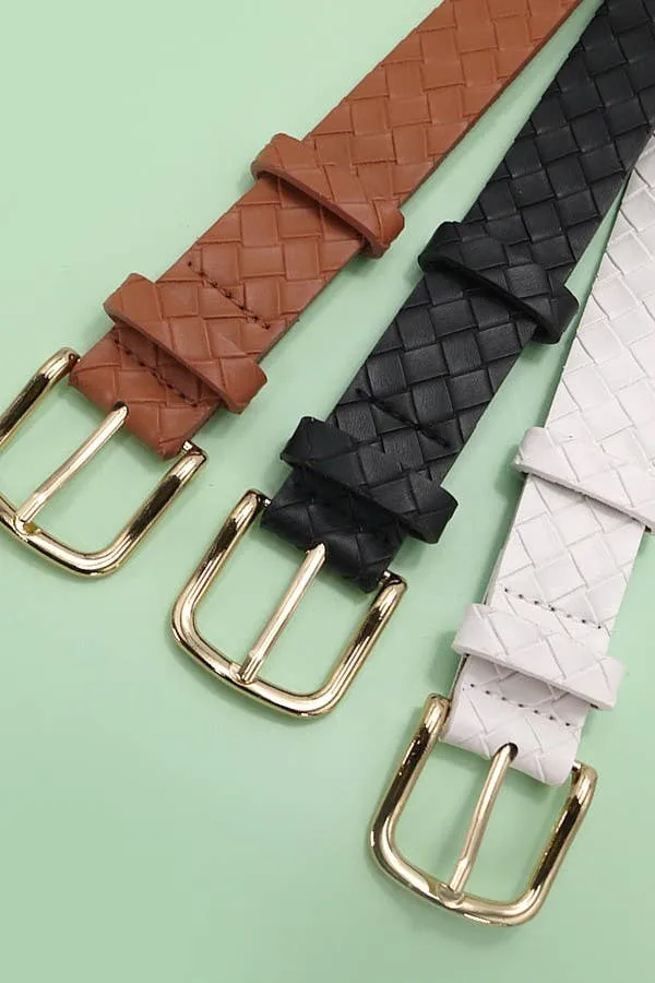 CLASSIC BRAIDED WEAVE GRID FAUX LEATHER BELT