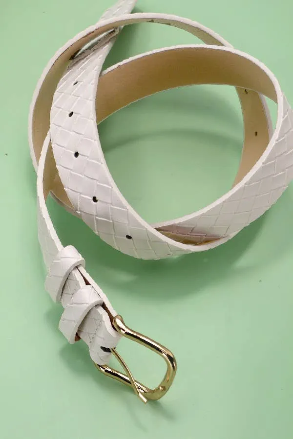 CLASSIC BRAIDED WEAVE GRID FAUX LEATHER BELT
