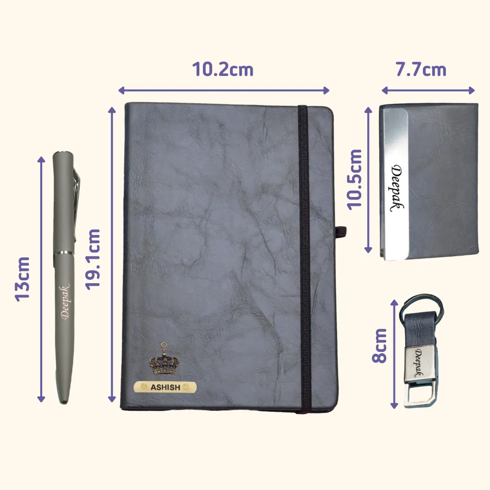 Classy Hardcover Diary   Classic Metal Pen   Classy Leather Metal Keychain   Classy Card Holder - Grey