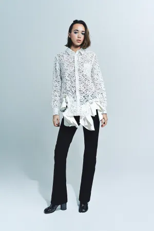 COMME DES GARCONS | LACE & FAUX LEATHER LONG SLEEVE SHIRT