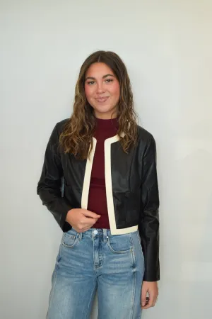 Contrast Faux Leather Cropped Jacket