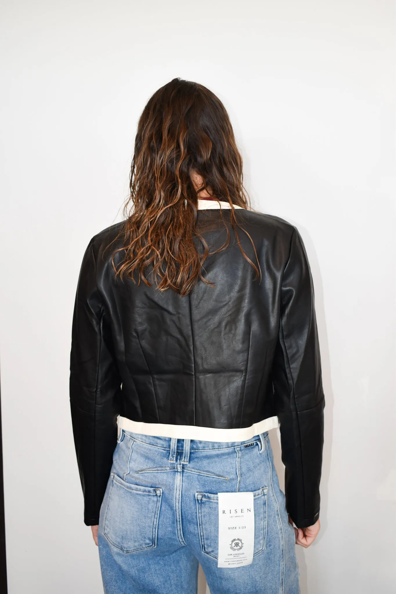 Contrast Faux Leather Cropped Jacket
